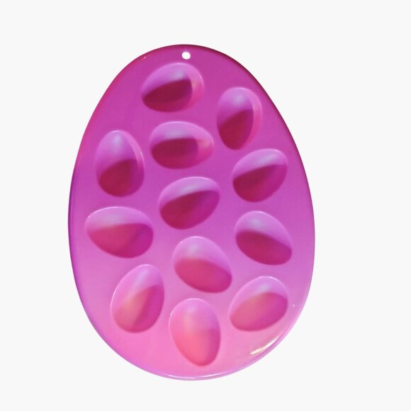 Deviled Egg Tray Pink Plastic Holder 12 Eggs Oval Shape 12x9 Easter Party Decor - Picture 2 of 5